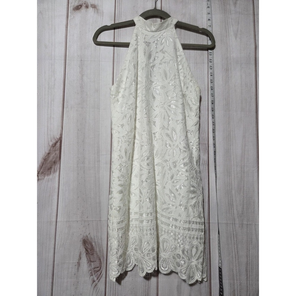 Charlotte Russe Dress Womens Medium White Lace Halter Keyhole Scallop Hem A-Line